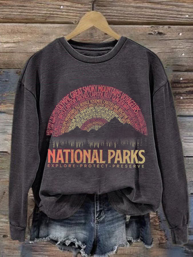 Women's Hotspots 63 National Parks Explore, Protect, And Preserve Printed Casual Sweatshirts