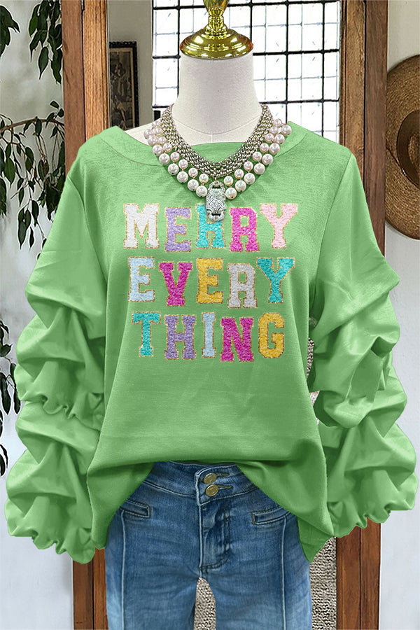 Cute Merry Christmas Print Pleated Sweatshirt