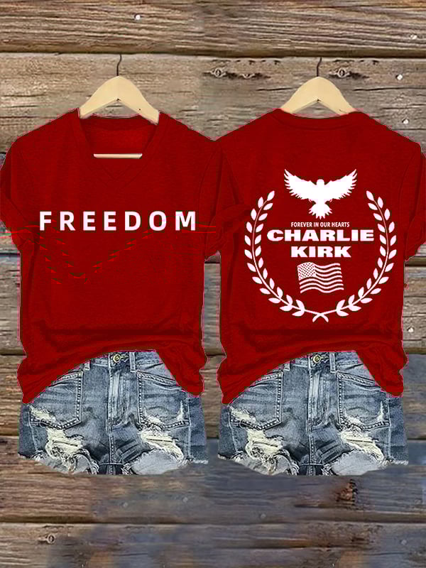 Women's Freedom American Flag Print Casuasl T-shirt