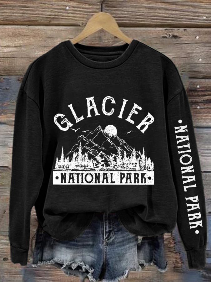 Retro Women's Protect Our National Parks Hot Spots Print Crew Neck Long Sleeve Sweatshirt