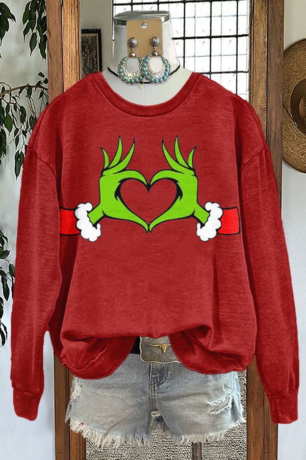 Classic Christmas Grinch Print Sweatshirt