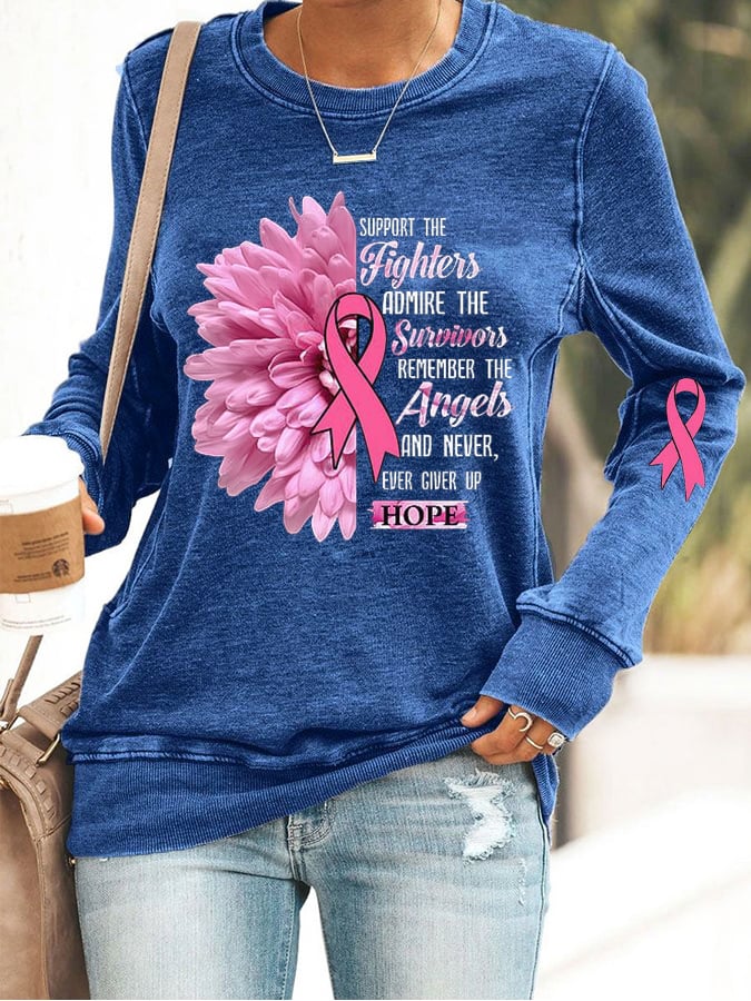 Women'S Casual Breast Cancer Awareness Long-Sleeved Sweatshirt