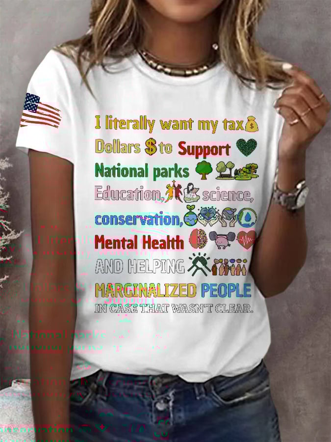 Women's Support National Parks Print Round Neck T-Shirt