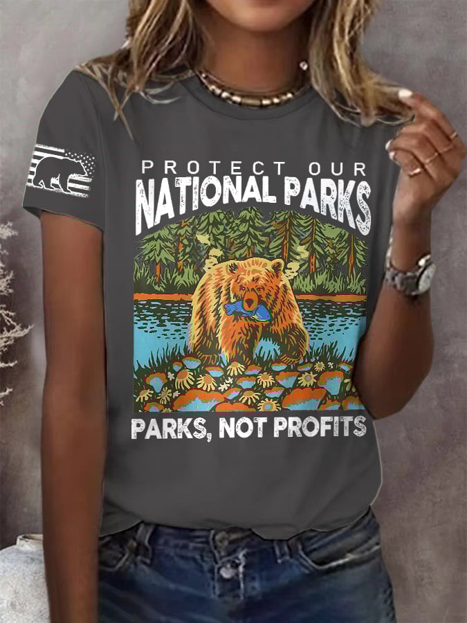 Women's Support National Parks Print Round Neck T-Shirt
