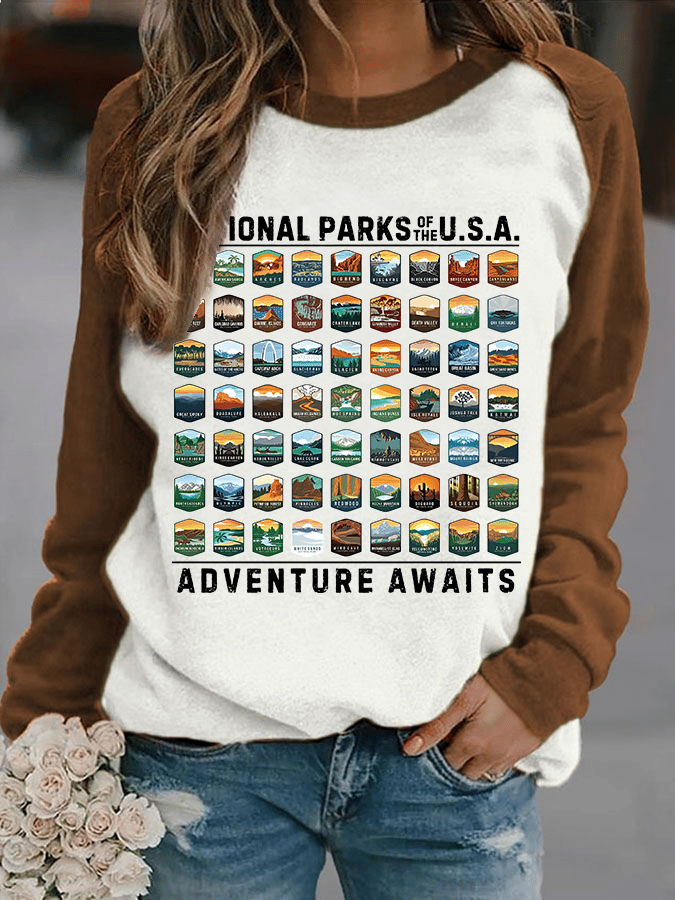 Women's National Parks Of The USA Printed Crew Neck Sweatshirt