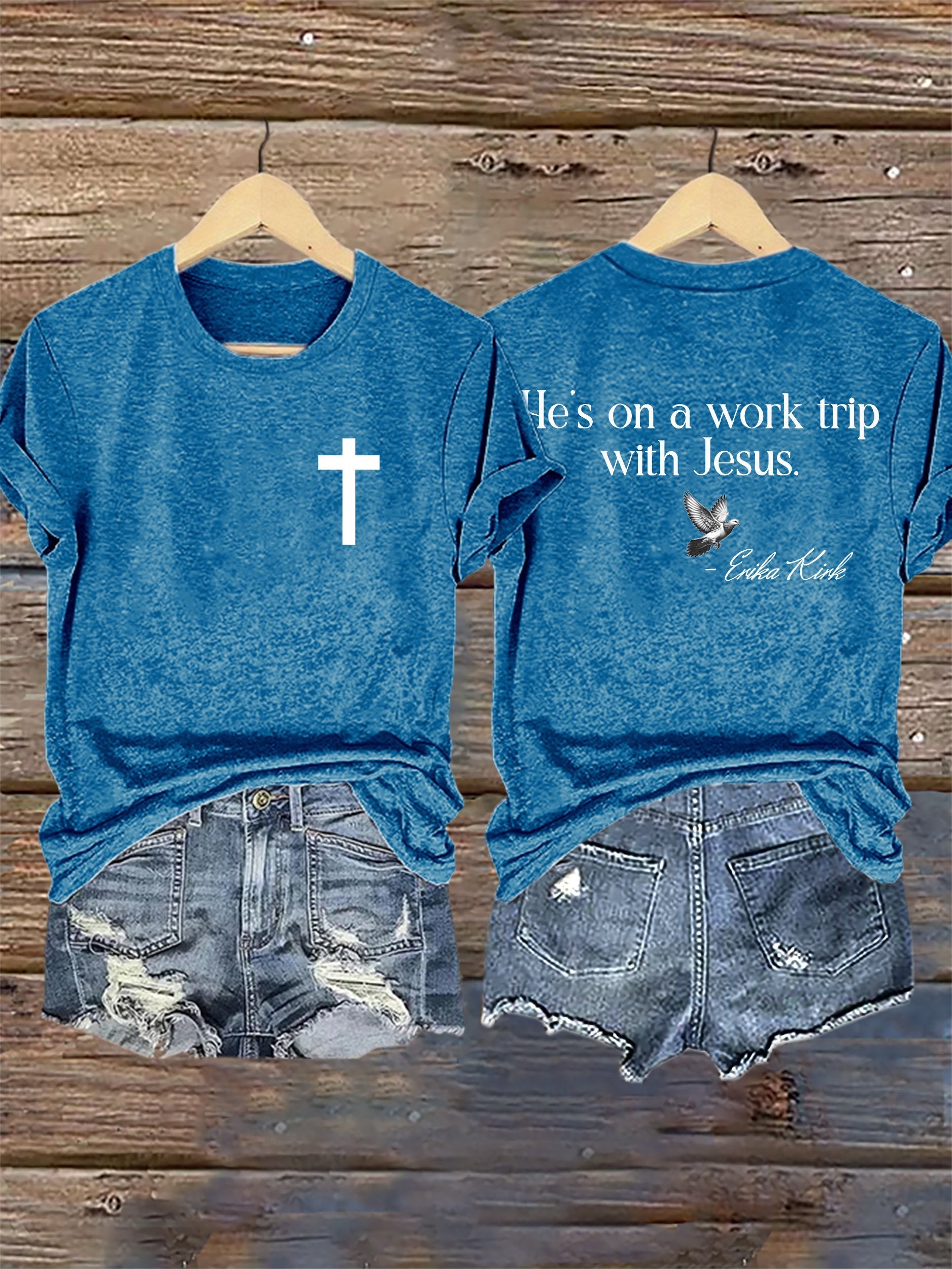 Retro He's On A Work Trip With Jesus Print T-Shirt