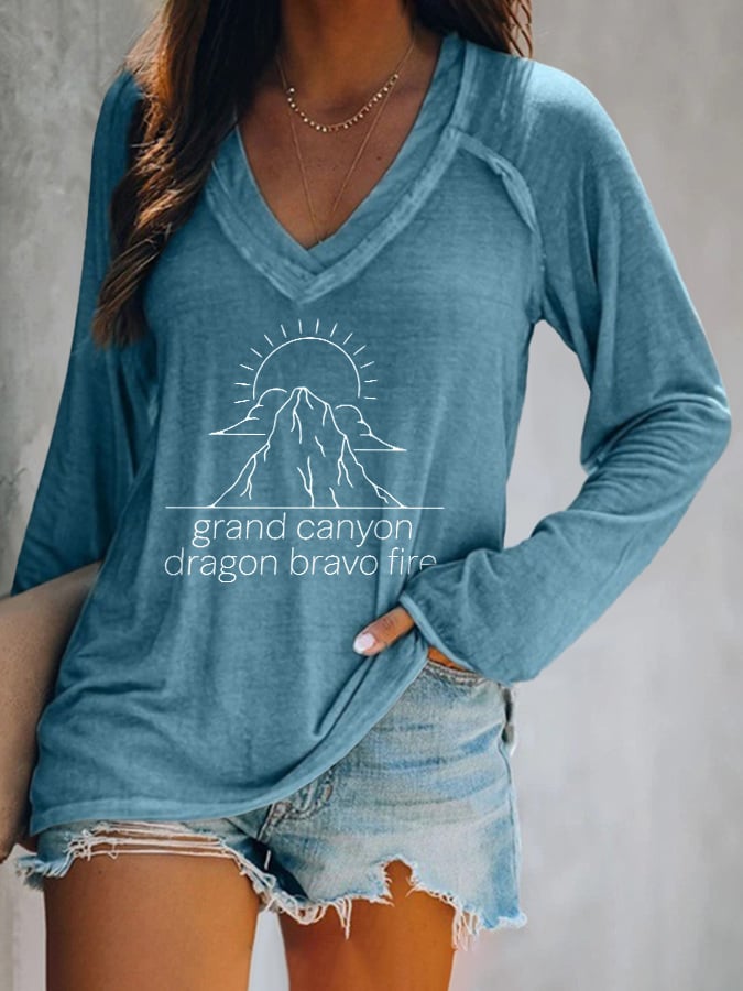 V-neck Retro Grand Canyon Dragon Bravo Fire Grand Canyon Lodge North Rim Fire Print T-Shirt
