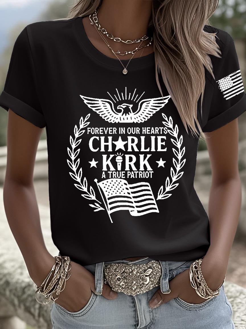 Retro Forever In Our Hearts A True Patriot Print T-Shirt