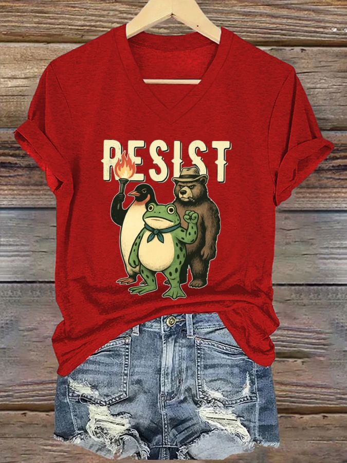 Women's FDT Portland Frog Protest Revolt Machine Print T-Shirt