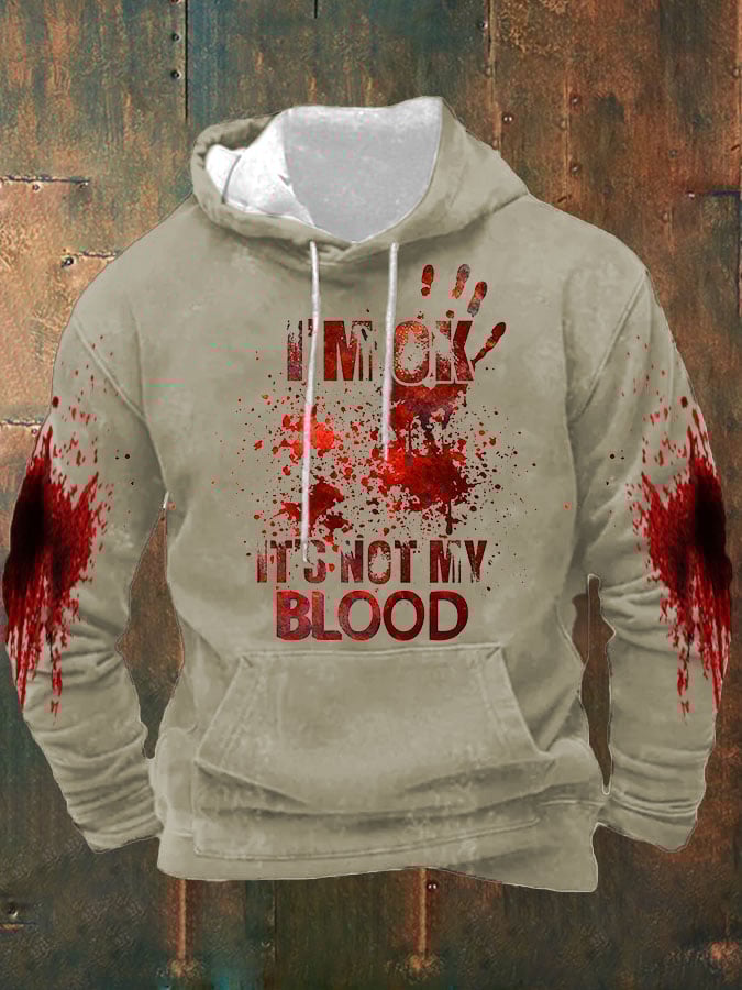 Men's I'M Ok It'S Not My Blood Halloween Printed Hooded Sweatshirt