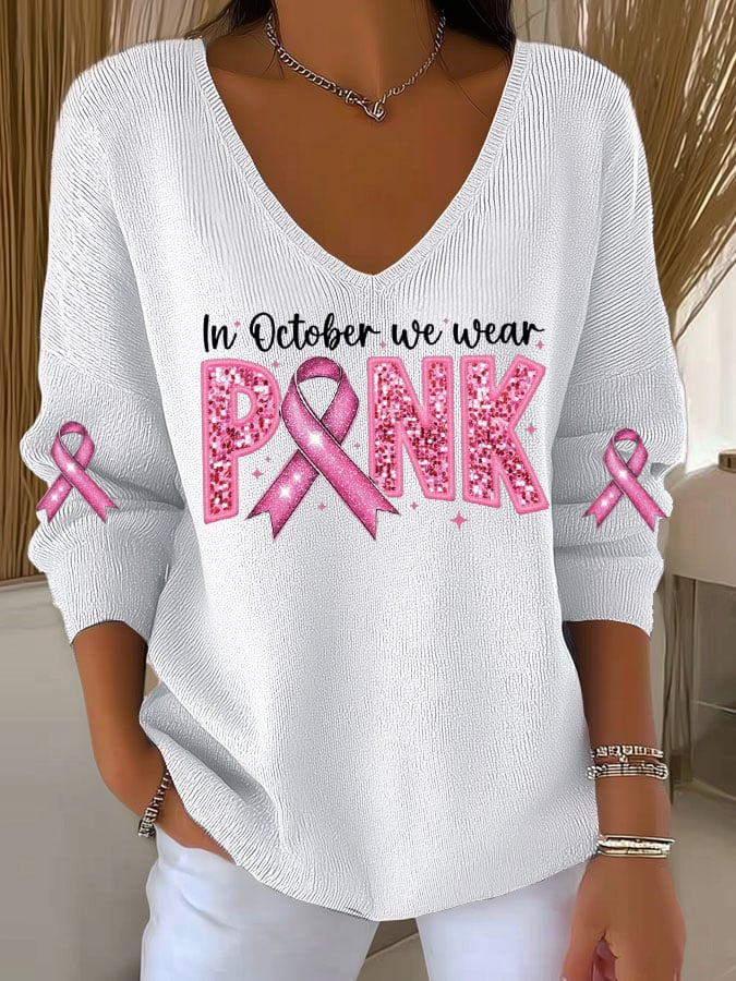 Women's Casual In October we wear PINK Print Long Sleeve T-shirt