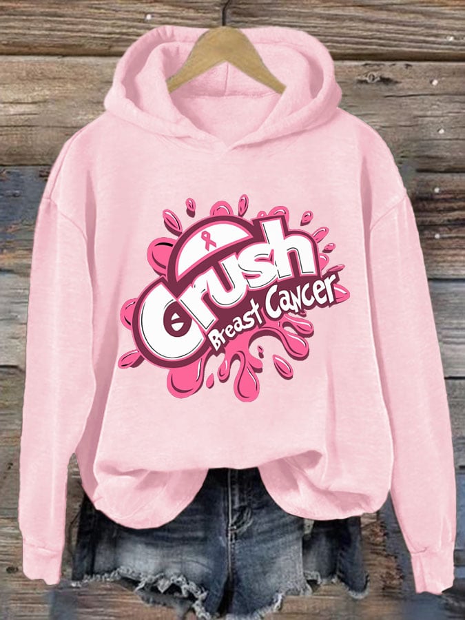 Women's Breast Cancer Awareness Print Casual Crew Neck Hoodie