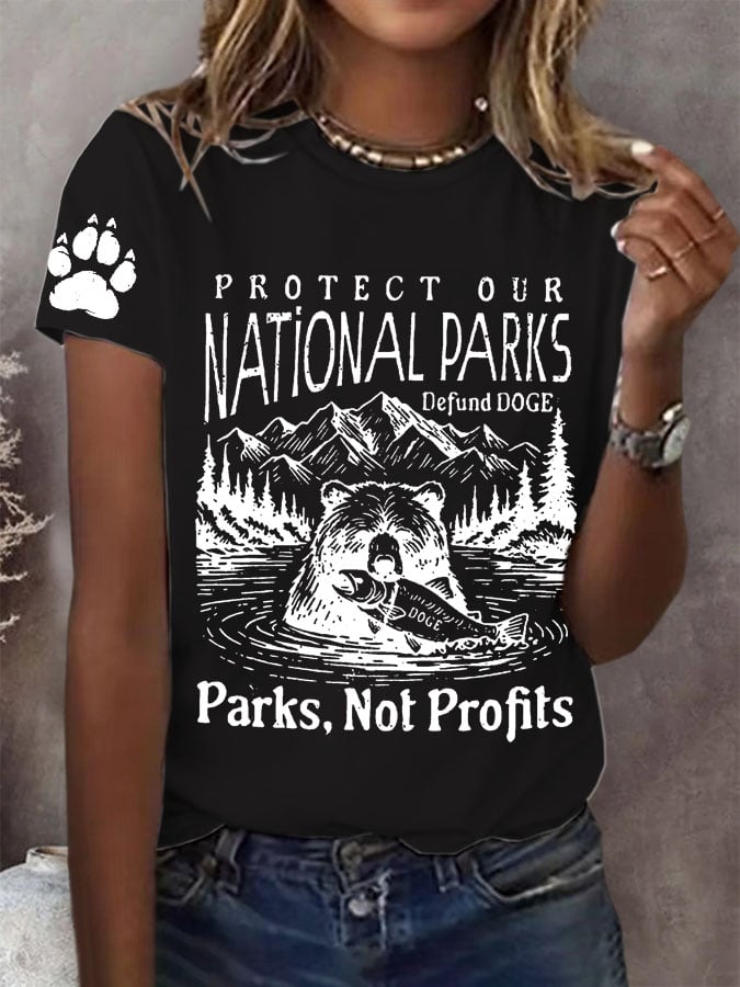 Women's Protect Our National Parks Print Round Neck T-Shirt