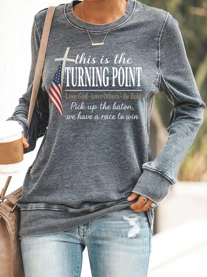 Women's This Is The Turning Point Print Round Neck Sweatshirt