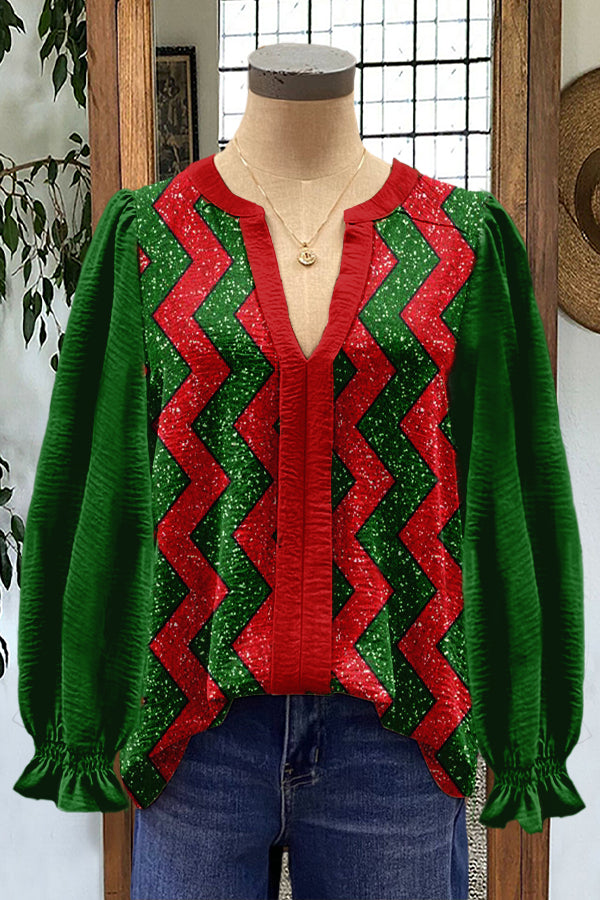 Christmas Vibe Print Puff Sleeve Top