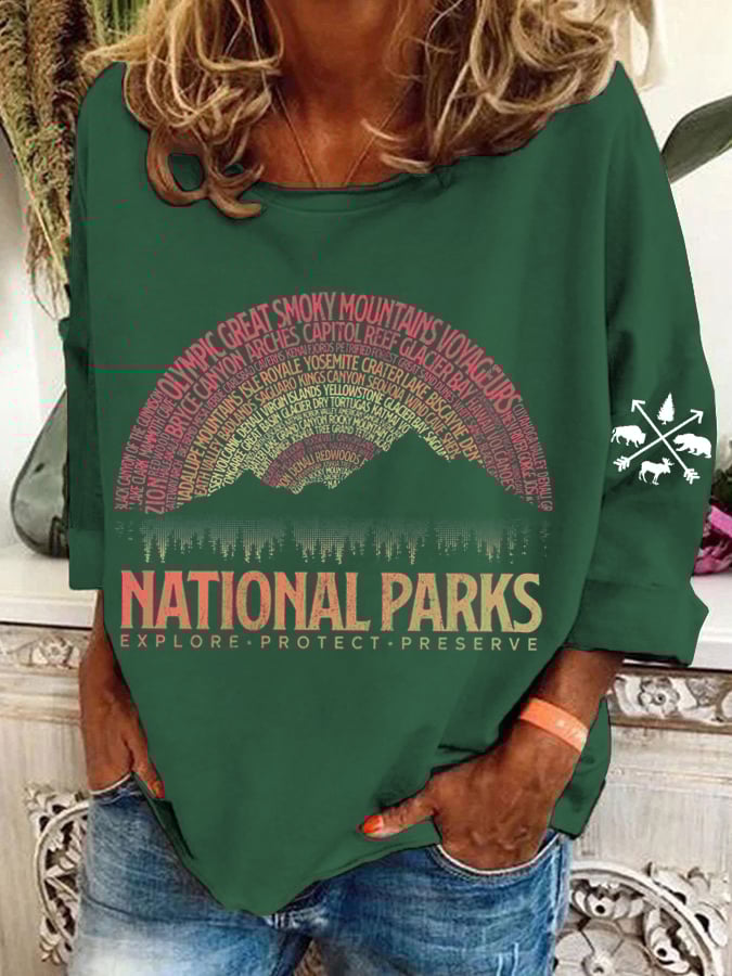 Women's Hotspots 63 National Parks Explore, Protect, And Preserve Printed Casual Sweatshirts