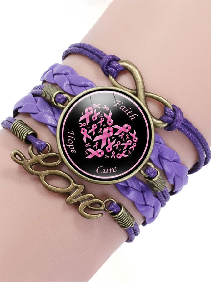Breast Cancer Awareness Multilayer Braided Bracelet
