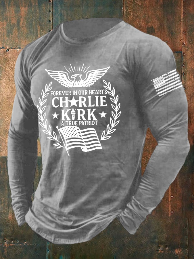 Men's Retro Forever In Our Hearts A True Patriot Print T-Shirt