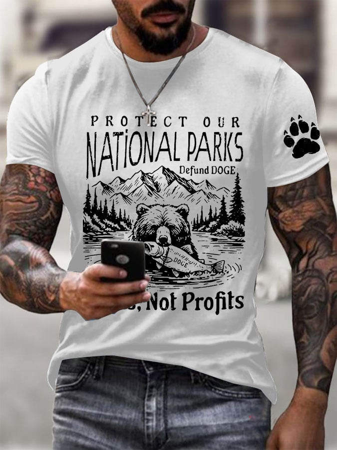 Men's Protect Our National Parks Printed Round Neck T-Shirt