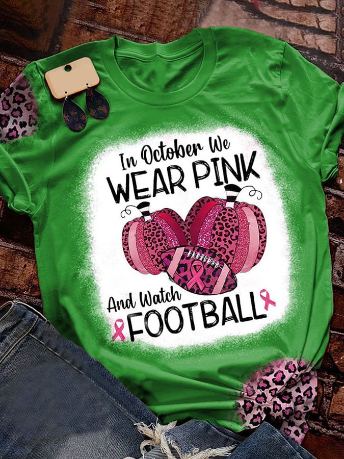 In October We Wear Pink And Watch Football Leopard Print T-Shirt