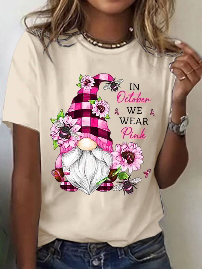Women's Breast Cancer Awareness Print Casual T-Shirt