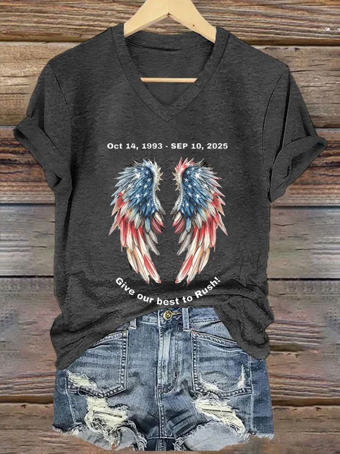 Women's Commemorative Print V Neck T-shirt