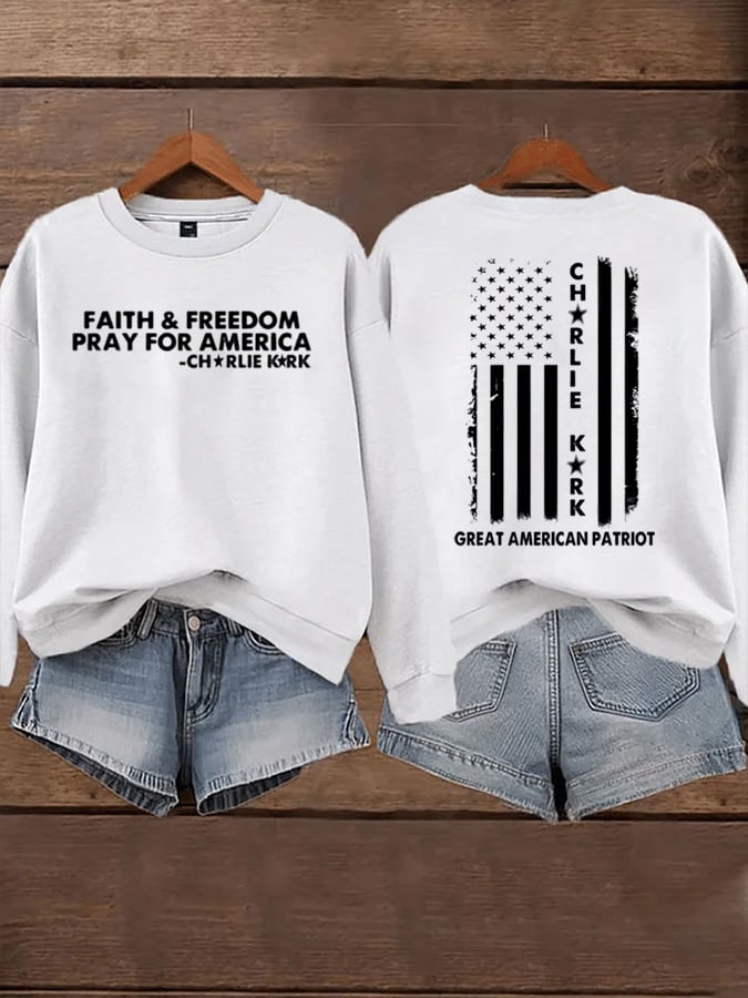 Women's Faith Freedom American Hero Print Sweatshirt