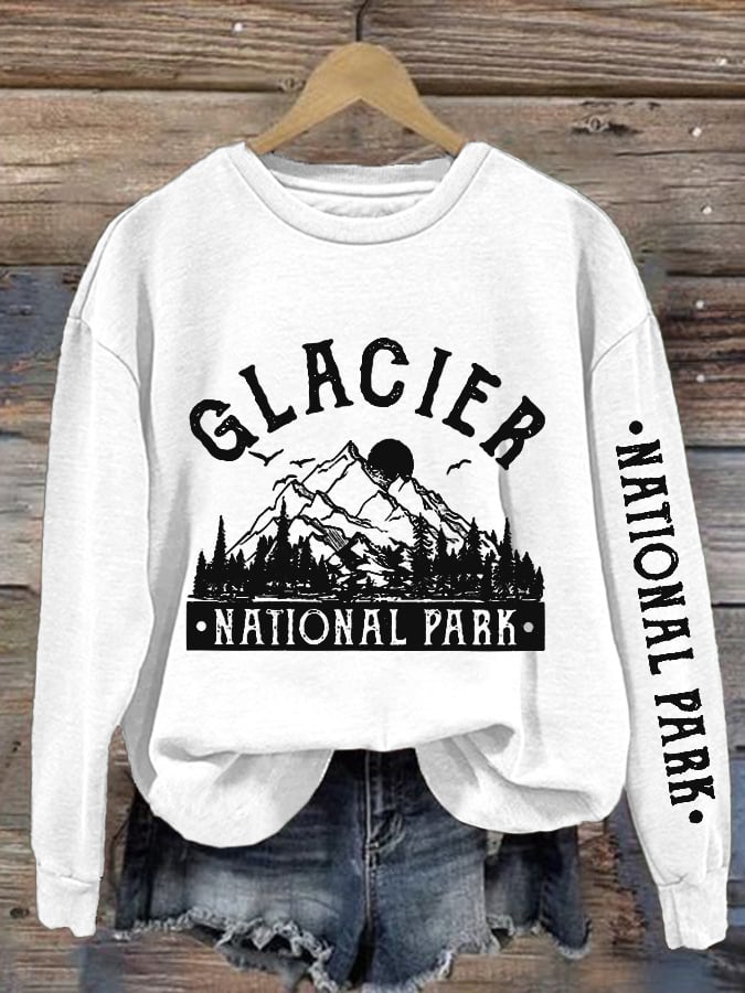 Retro Women's Protect Our National Parks Hot Spots Print Crew Neck Long Sleeve Sweatshirt