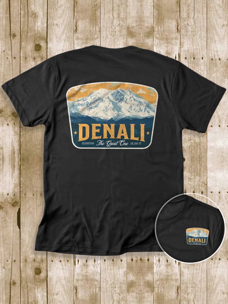 Men's 100% Cotton Denali National Park Crew Neck Short Sleeve T-Shirt