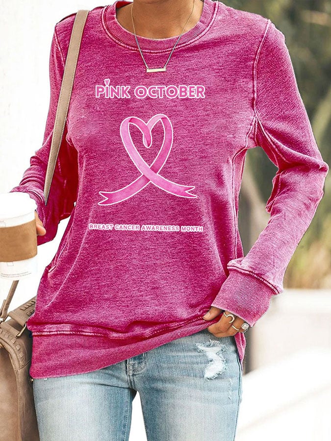 Women's Pi̇nk October Breast Cancer Awareness Month Printed Sweatshirt