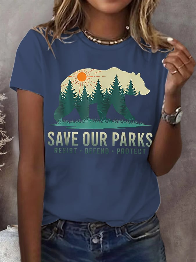 Women's Save Our Parks Print Round Neck T-Shirt