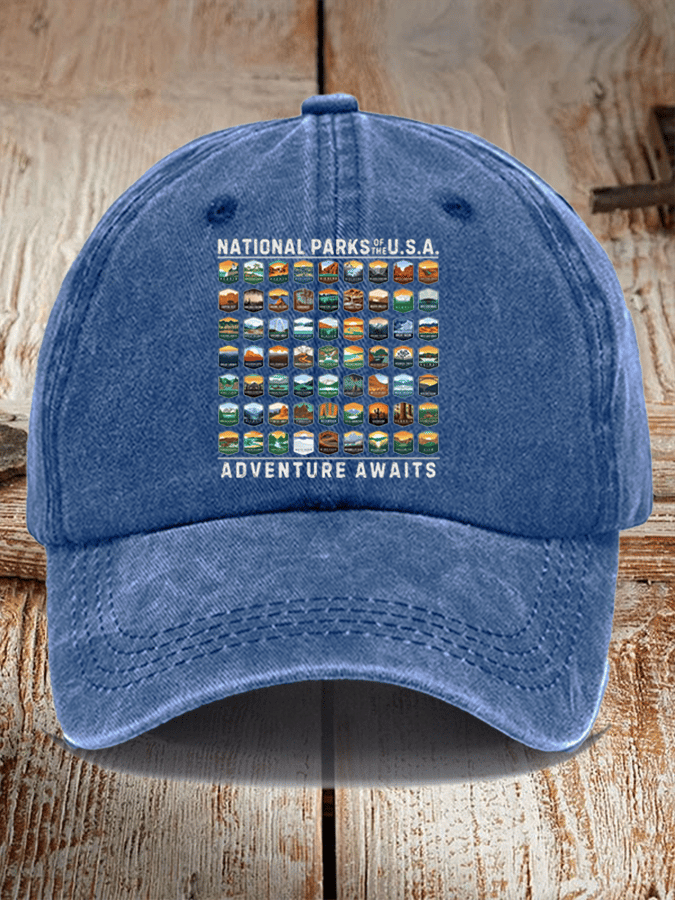 Unisex Distressed Washed Cotton National Parks Of The USA Hat