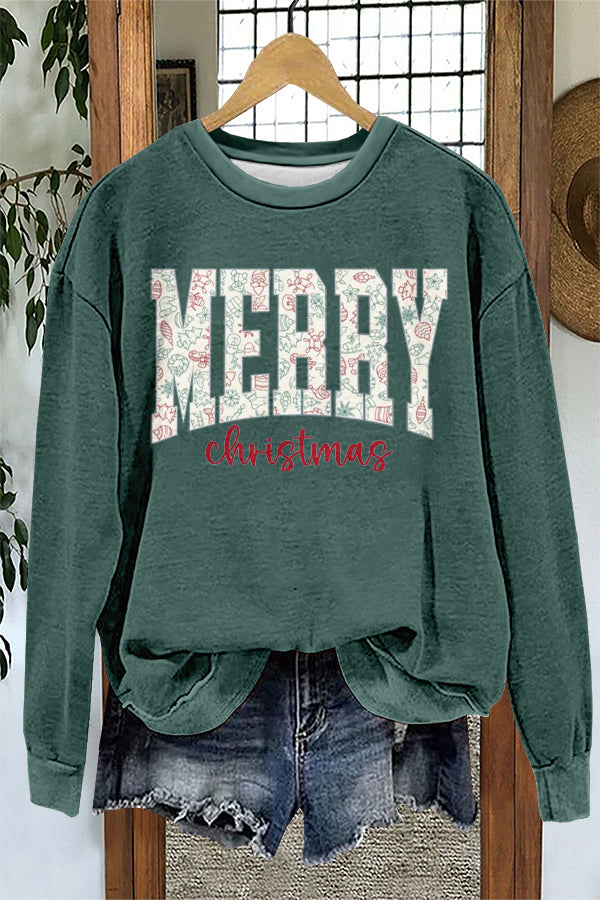 Classic Merry Christmas Print Sweatshirt