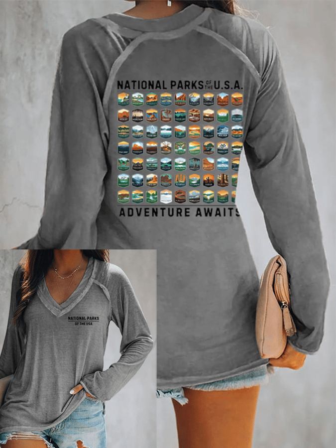 Women's National Parks Of The USA Print V-Neck T-Shirt