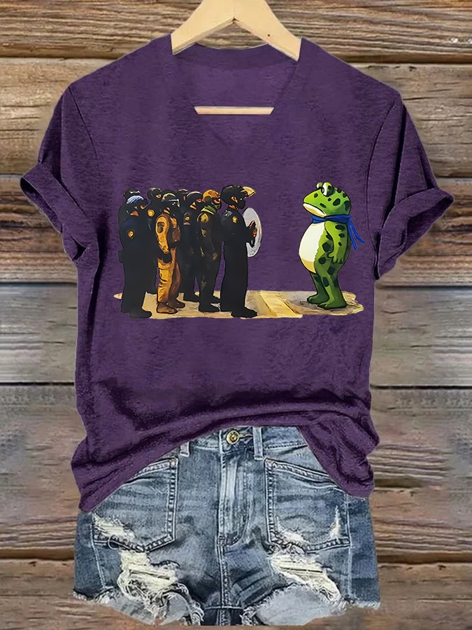 V-neck Women's Portland Frog print T-Shirt