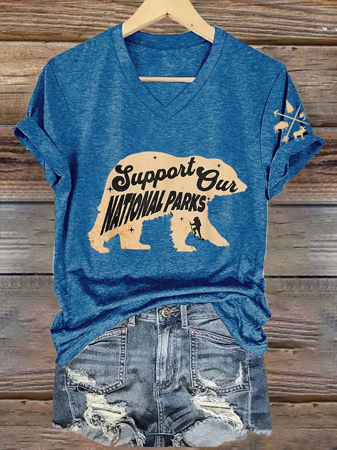 Women's Support Our National Parks Print V-Neck T-Shirt