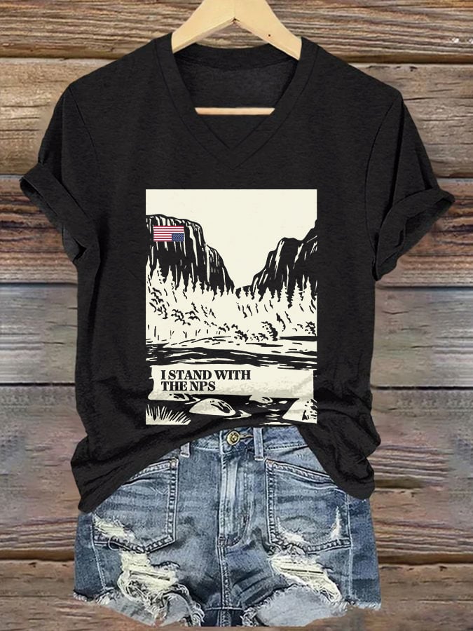 V-neck Retro I Stand With The NPS Print T-Shirt