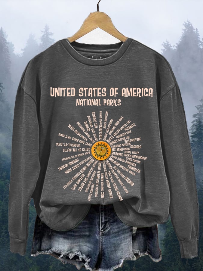 Women's Hotspots 63 National Parks Explore, Protect, And Preserve Printed Casual Sweatshirts
