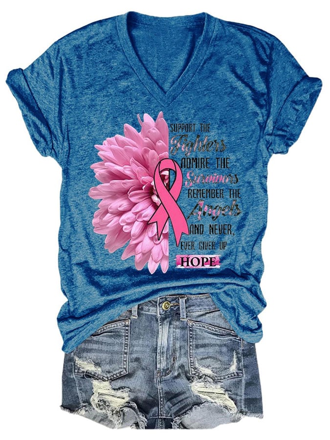 Women's Casual Breast Cancer Awareness Print Short Sleeve T-Shirt