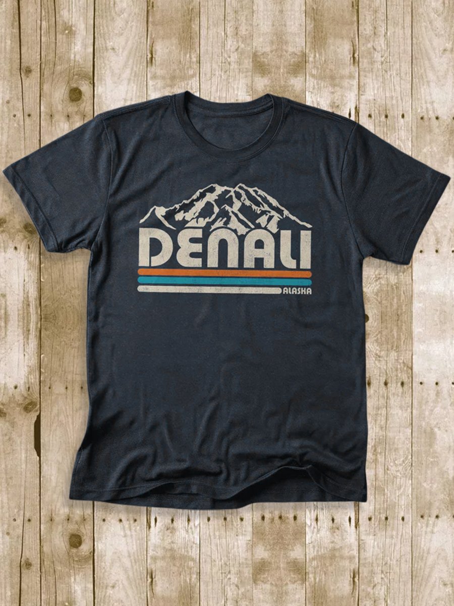 Men's 100% Cotton Denali National Park Crew Neck Short Sleeve T-Shirt