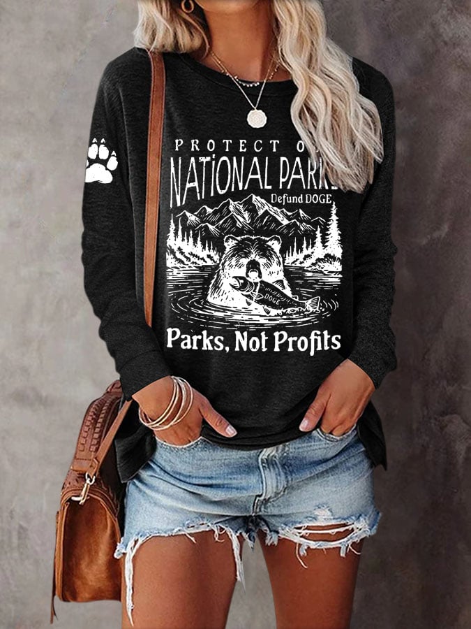 Women's Protect Our National Parks Print Casual T-Shirt