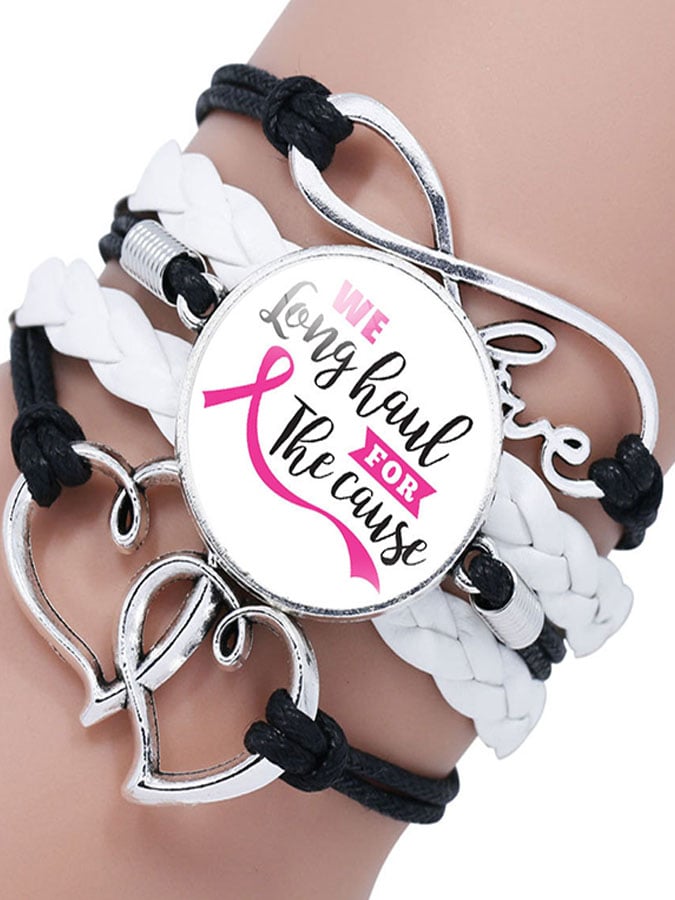 Breast Cancer Awareness Multilayer Braided Bracelet