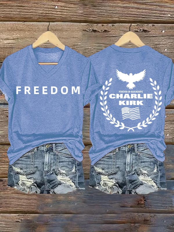 Women's Freedom American Flag Print Casuasl T-shirt
