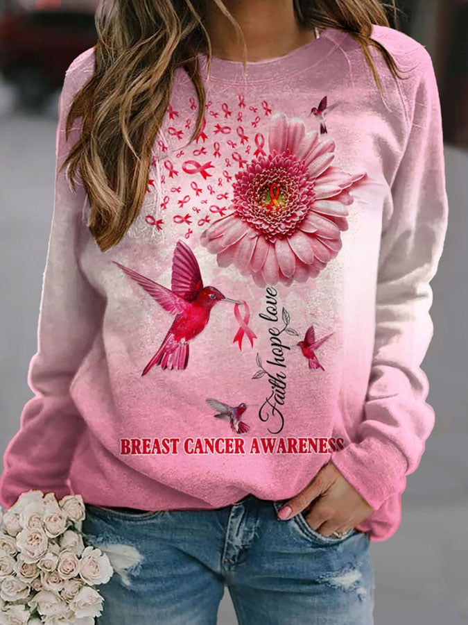 Faith Hope Love Breast Cancer Awareness Print Sweatshirt