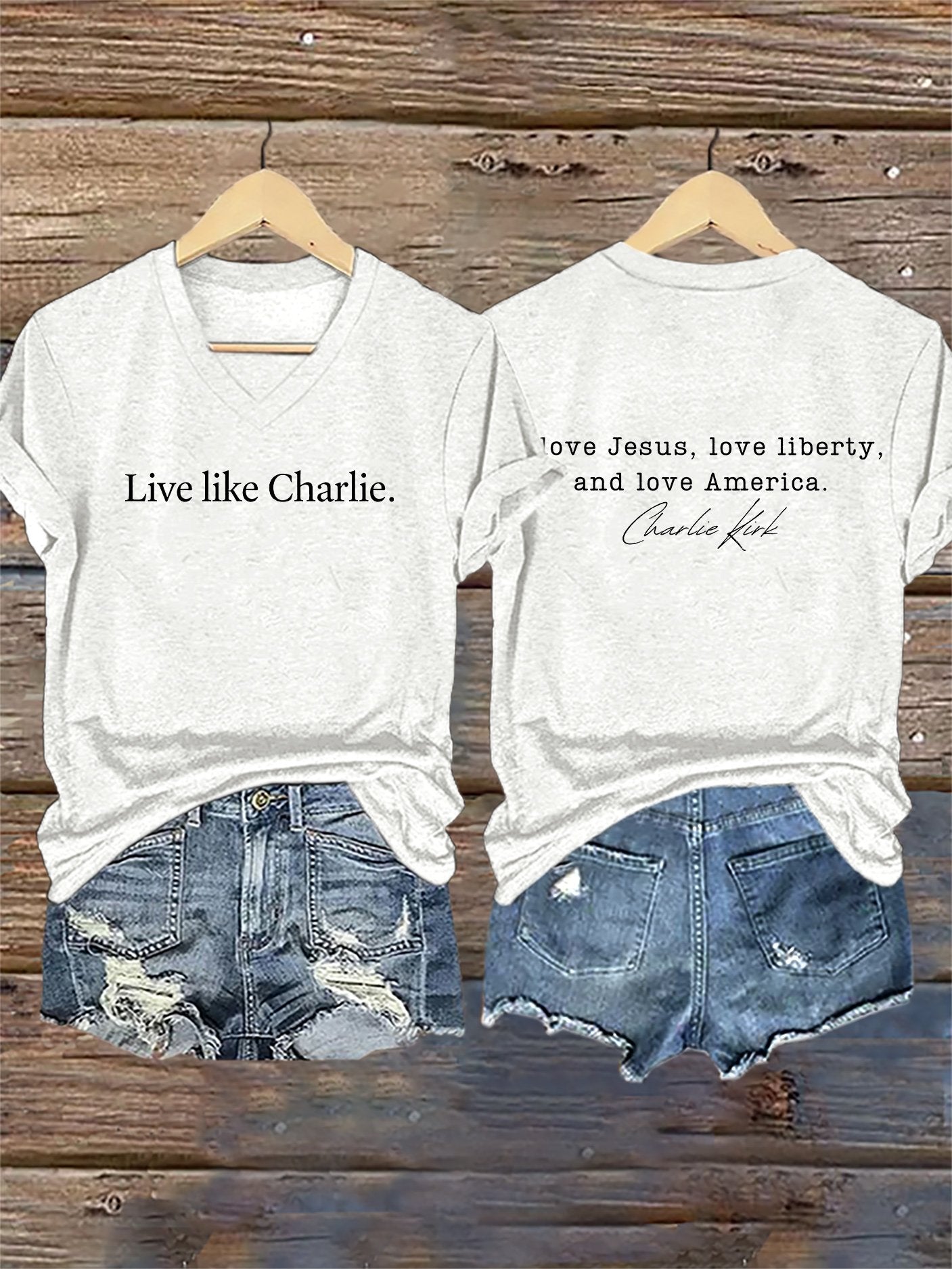 V-Neck Retro Live Like I Love Jesus, Love Liberty, And Love America Print T-Shirt