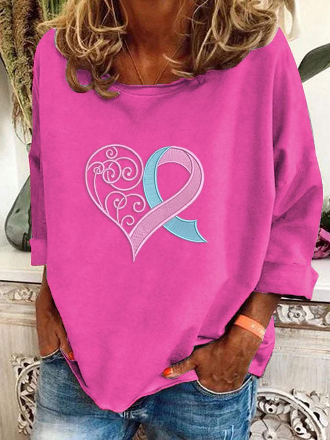Women's Breast Cancer Awareness Printed Long Sleeve Sweatshirt