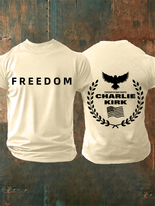 Men's Freedom American Flag Print Casuasl T-shirt