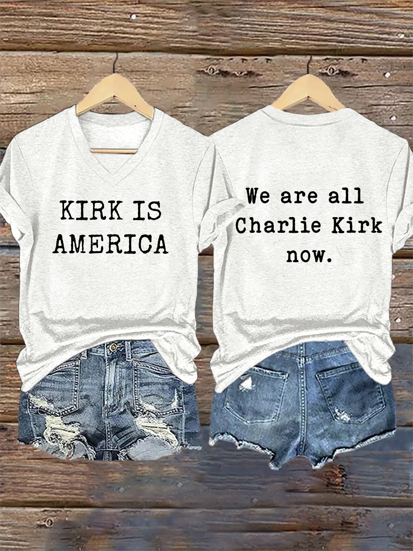 V-Neck Retro America We Are All Now Print T-Shirt