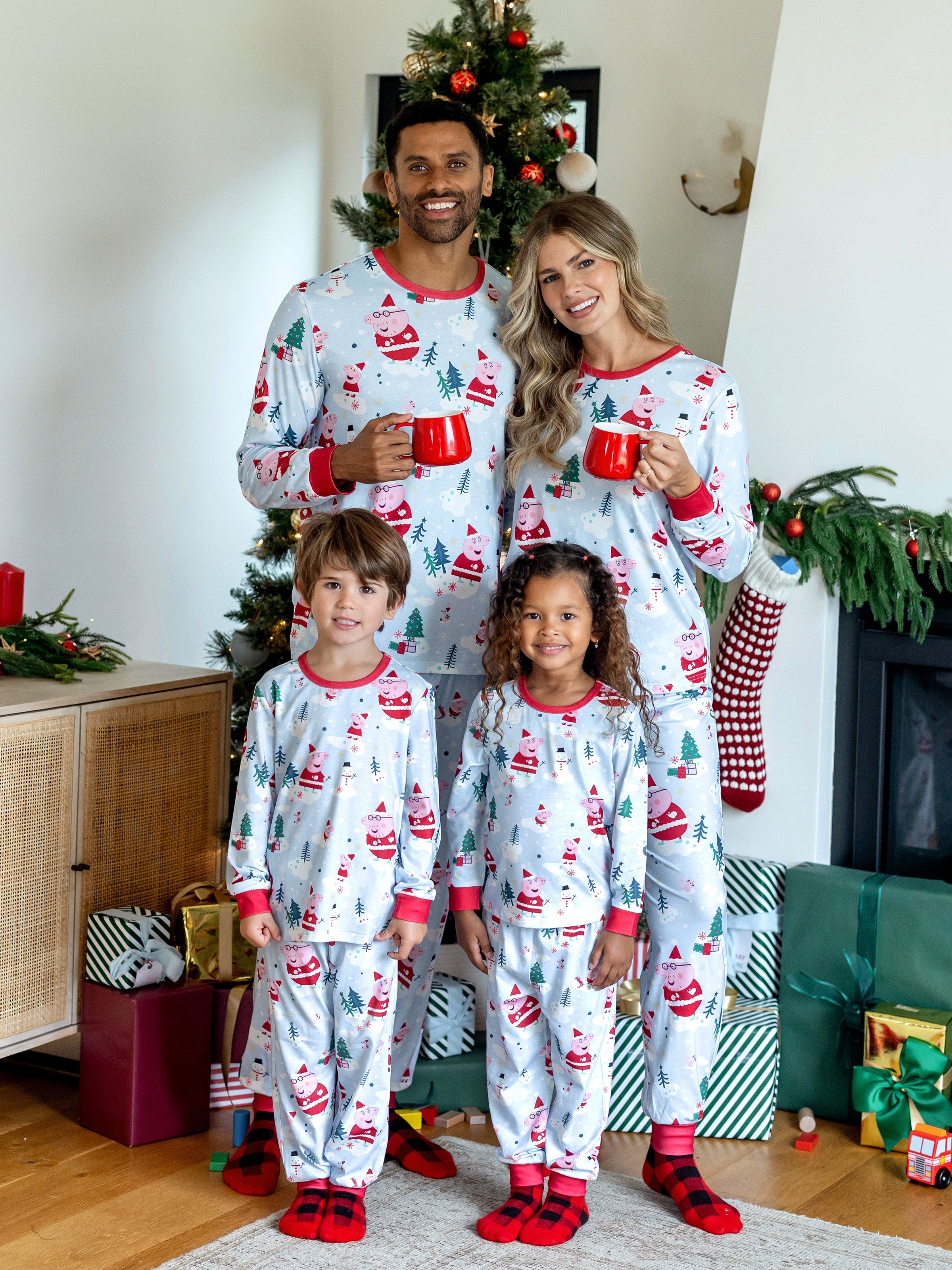 Peppa Pig Christmas Matching Family Christmas Tree Pajamas Set with Socks White