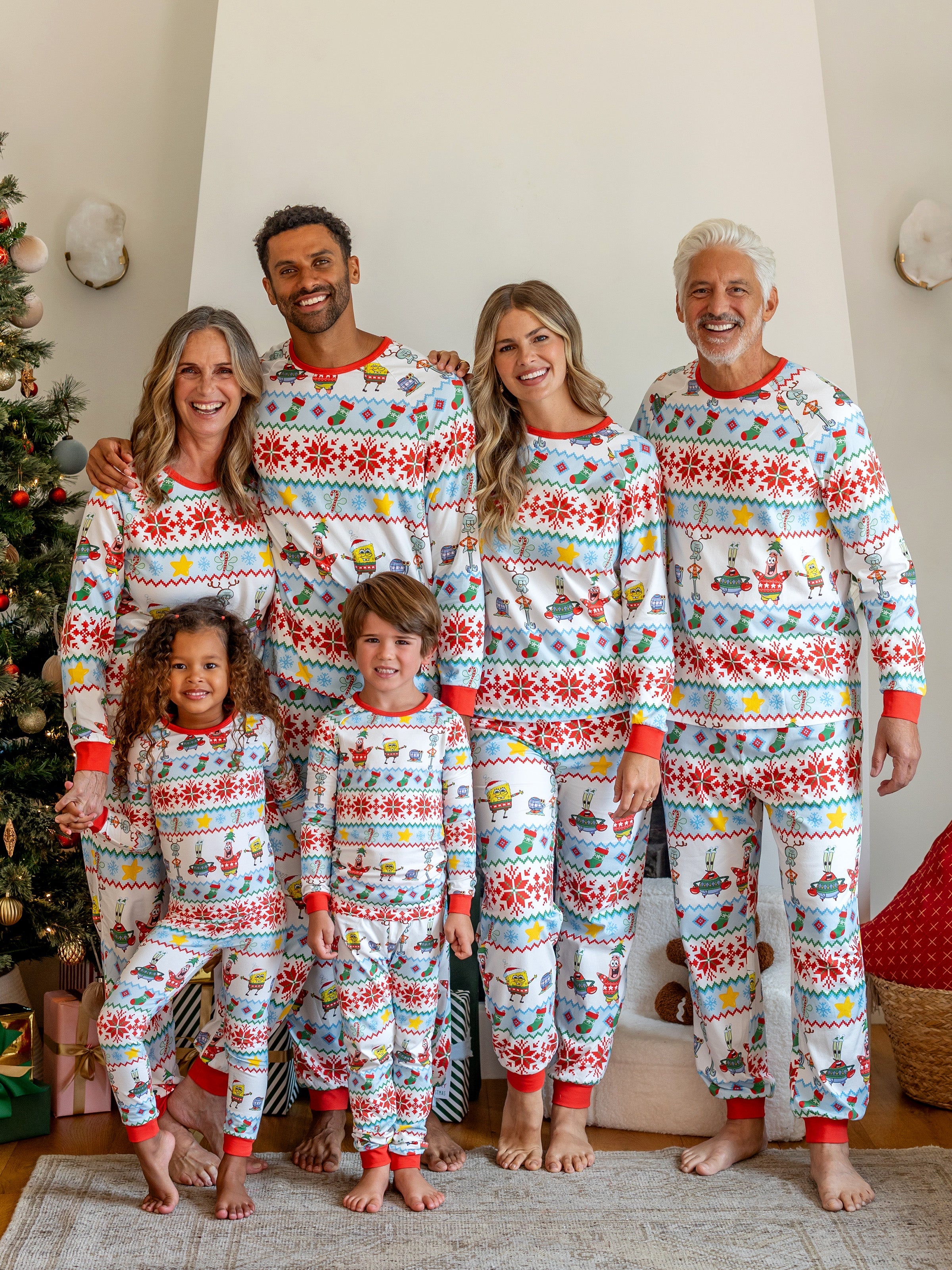 SpongeBob SquarePants Christmas Matching Family Organic Cotton Snug-fitting Pajamas Set with Socks Red